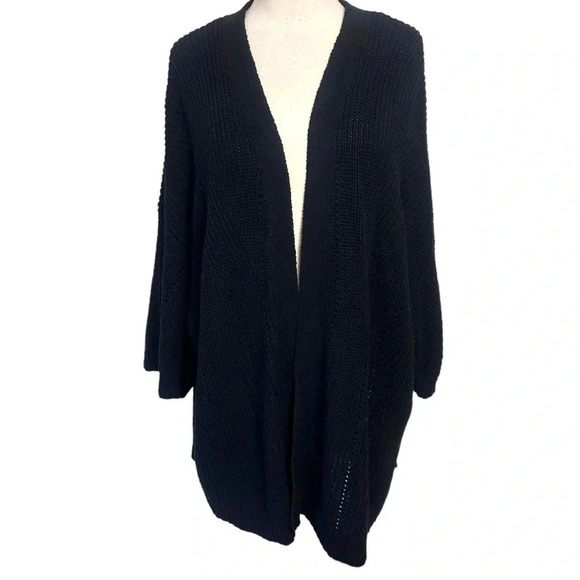 Isaac Mizrahi live black ribbed knitted dolman sleeve open‎ cardigan sweater - Picture 1 of 7